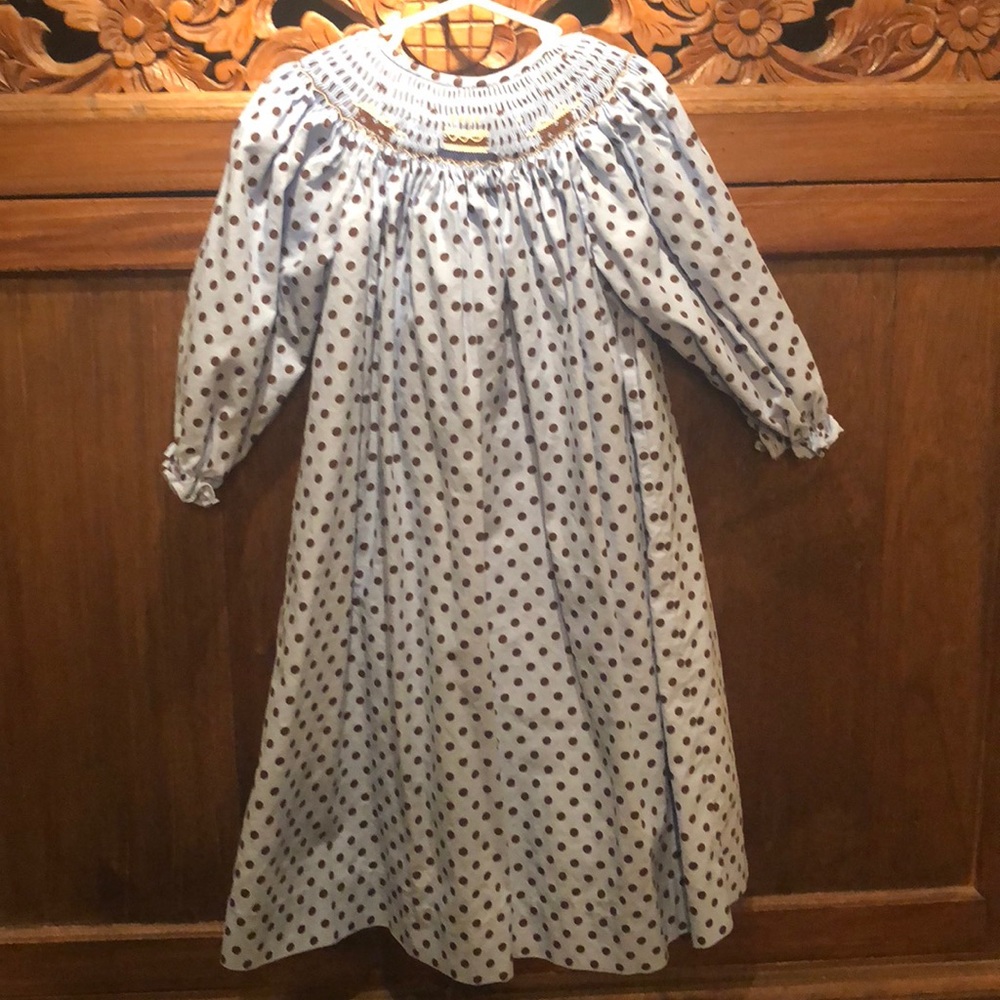 Hand smocked birthday cake/ polka dot dress 5